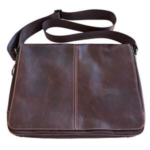 Boconi Brown Leather Laptop Bag w/RFID Pocket